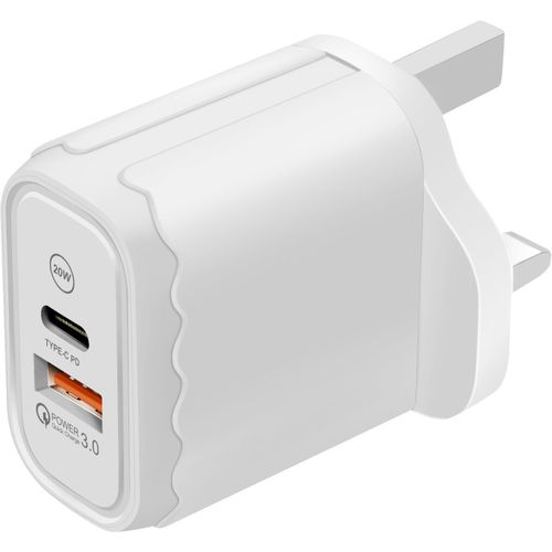 20W Wall Charger Block, White Dual Port USBA & USBC Fast Charging Power Adapter, Compact Portable Travel Wall Plug for Smartphone Tablet Multiple Electronic Devices Home Office Travel Use