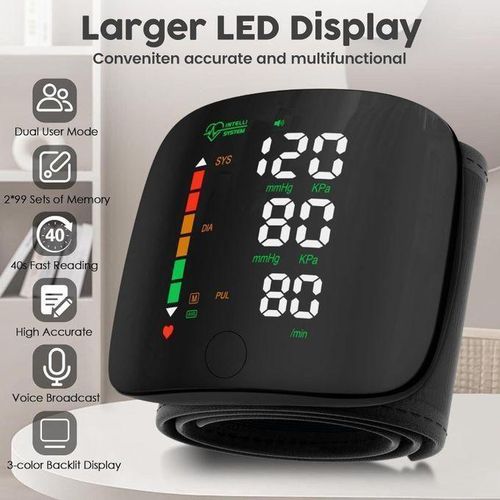 Improved Digital BP Machine Electronic Wrist Type Touch LCD Screen+Voice Function +Rechargeable Cords+Portable Wrist Strap Blood Monitor Pressure Machine