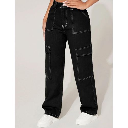 Solid Cargo Pant Black With Free Scrunchies