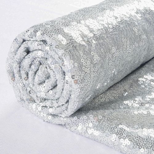 Shiny Beauty Silver Fabric by The Yard -Versatile Mesh Silver Sequin Sequince Sequence Mesh Fabric for Clothing Wedding Party Decoration DIY Projects Baby Shower