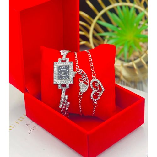 3 IN ONE WOMEN’S WRISTWATCH WITH BRACELET AND BOX - LADIES WRISTWATCH WITH BRACELET - WRISTWATCH SET FOR GIRLS - WRISTWATCH FOR WOMEN