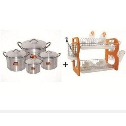 . 2-Tier Plate Rack & 4-Pot Set Bundle