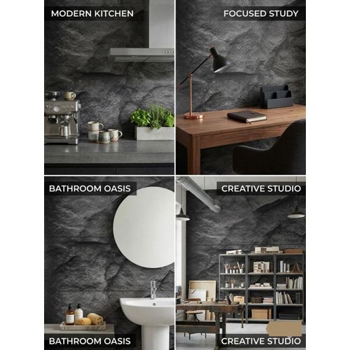 Luxury 3D Dark Charcoal Slate & Rugged Stone Wallpaper