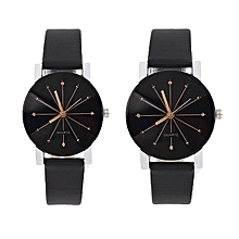 GE 1 Pair Of Couple Wrist Watch Casual PU Leather Round Dial Watchband (Black)