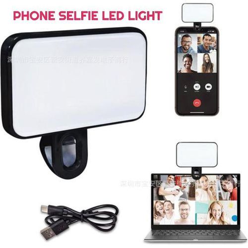 Led Rechargeable Fill Light Adjustable,For Phone Camera Vlog Conference With Clip-black
