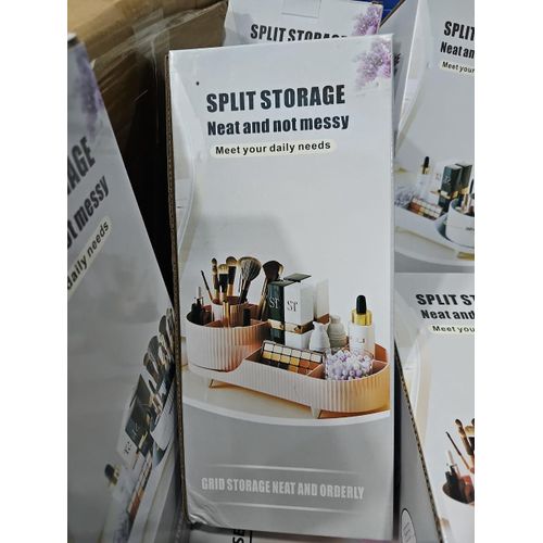 Split Storage Makeup Organizer Box, featuring a dual-compartment design optimized for vanity countertop organization