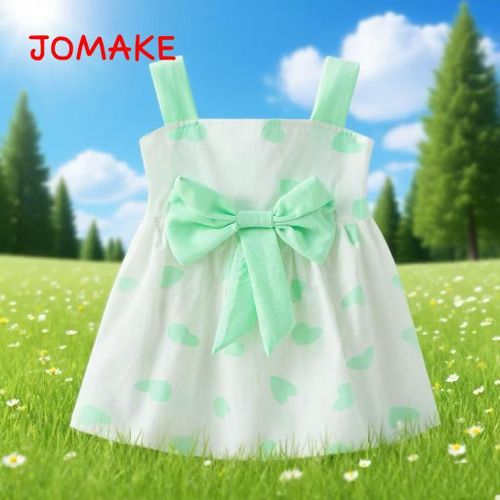 6M-4-year-old girl's printed dress, green heart, strapless dress