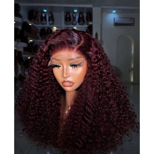 Curly burgundy hair