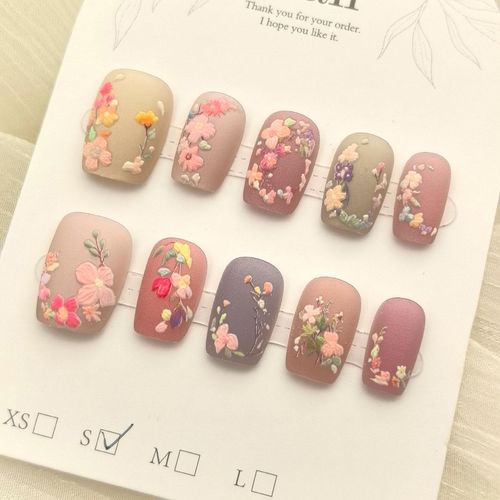 10 Pcs High Quality Matte 3D Floral Monet Garden Press On Nails