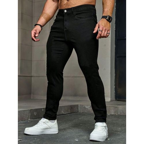 Classic Slim-Fit Denim Jeans For Men-Plain Black