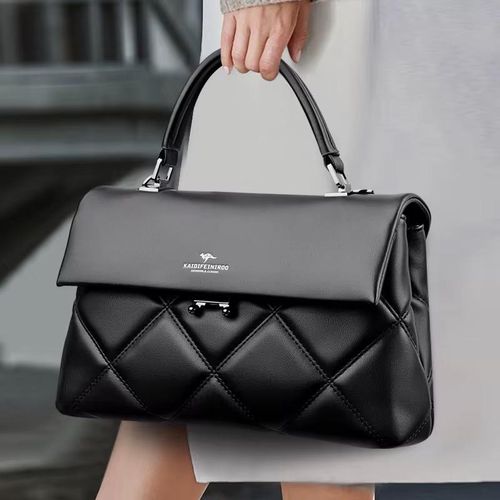 Women’s Black Handbag with Shoulder Strap – Quilted Design