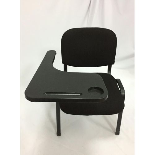 black upholstered tablet-arm chair