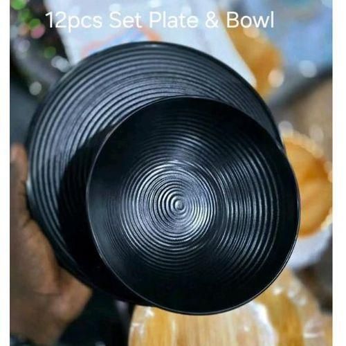 12 Pieces Unbreakable Flat And Soup Plates (Black)