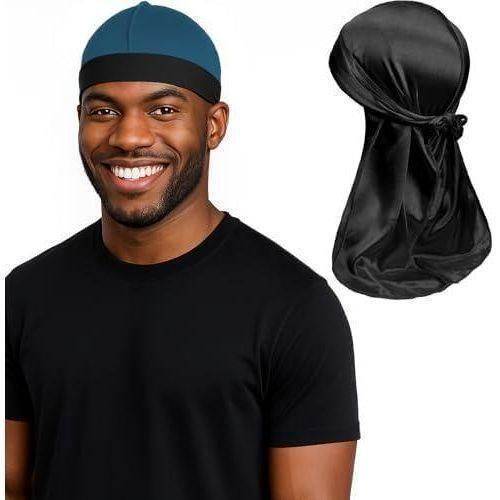 1PCS Of Premium Satin Durag Wave Cap for Men & Women – Breathable Long Tail Hair Wrap for 360 Waves, Braids, Locs & Hair Protection - Black