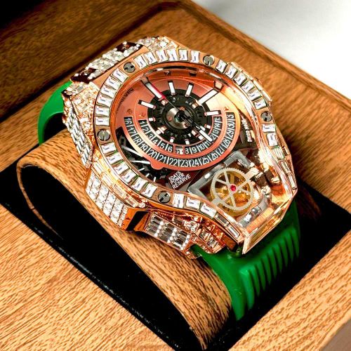 Very Icy Studded Unisex Men's Wrist Set of Watch With Free Bracelet