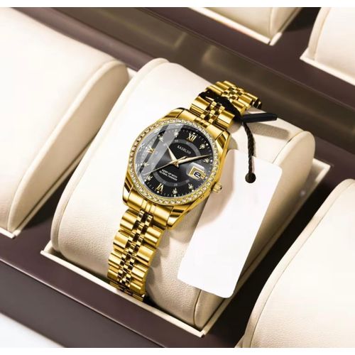 Classy golden stainless steel wristwatch for women