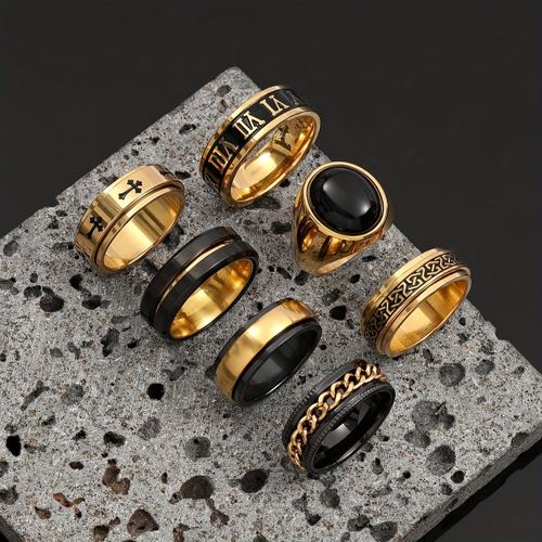 Men's 7-piece stainless steel ring jewelry set