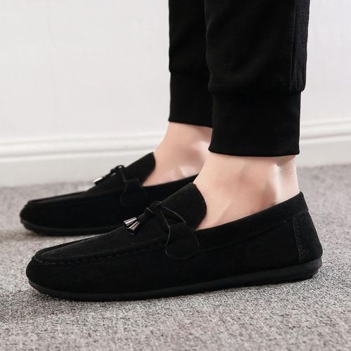 Men's Black Driving Loafers Low Top Casual Shoes Black