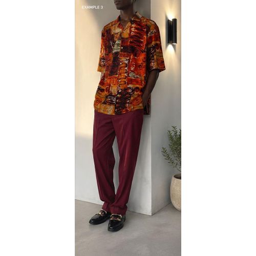 2pcs Set Up/down dark red Trouser And burnt orange Shirt