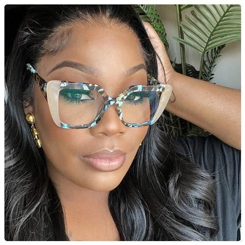 Blue Beige Leopard Square Tr90 Anti-blue Light Optical Eyeglasses