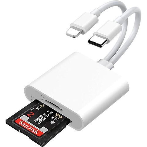 4 in 1 SD Card Reader for iPhone, iPad, USB C and Lightning Dual Port SD Card Adapter, Memory Card Reader for Camera Adapter,