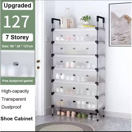 7 Layer Multipurpose Dust Proof Seni-Transparent Shoe Rack Adjustable Storage Shelf