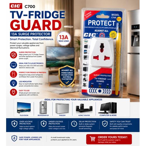 CIC C700 TV-Fridge Guard 13AMPS – Surge Protector for TV, Fridge, Freezer & Home Electronics