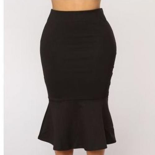Midi Peplum Bodycon Skirt For Ladies - Black