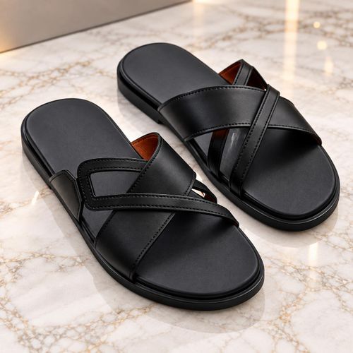 Black Cross-Strap Palm Sandals for Men