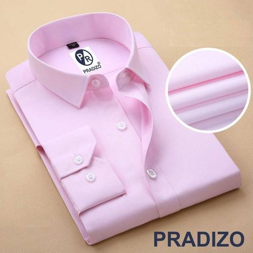Pradizo Mens Quality Office Plain Slim Fit Long Sleeve Pink Shirt