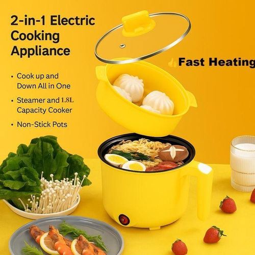 PRICELESS 1.8L Multifunctional Electric Cooker with Steamer - Mini Portable Hot Pot, Rice & Noodle Cooker, Non-Stick, Dorm & Small Kitchen Friendly