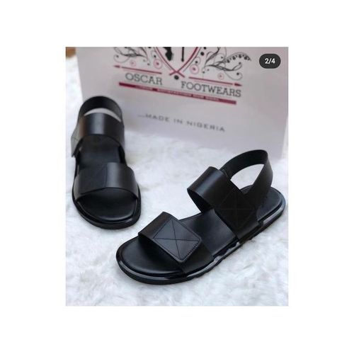 Mens Black Unique Leather Sandals