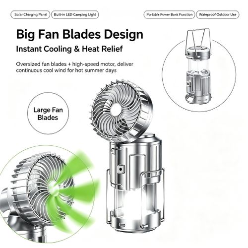 Two-in-one light and fan fixture, LED solar camping light, rechargeable hand lamp, tent camping fan light
