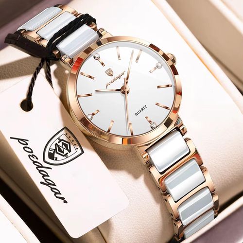 Poedegar (Women’s Quartz Watch) Water-resistant Ceramic Band Alloy White and Rolegold Comes with branded box and bag Carrier