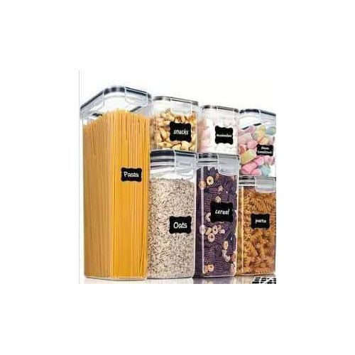 Multi-Size Airtight Plastic Food Storage Container Set with Labels
