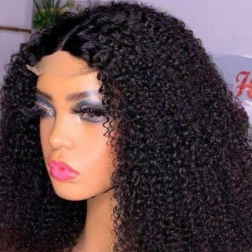 Kinky Curly Hair Wig With Closure Natural Colour