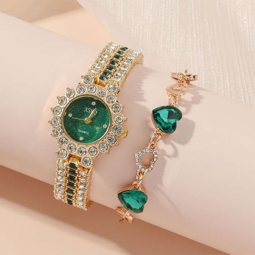 5 PCS Women Watch Bracelet Necklace Ring Earrings Jewelry