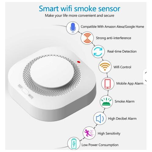 FY876 Tuya WiFi Smoke Detector, Smart Life Notification, Interconnected Fire Alarm, Wireless Smoke Sensor for Home Safety