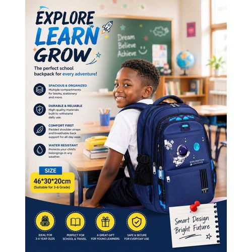 Large Capacity School Kids Backpack, Children's School Bags, Astronaut School Backpack for Boys And Girls, Waterproof Primary Book Bag, Space Kids Backpack for School, Elementary Book Bag Girls Lightweight Travel Back Packs