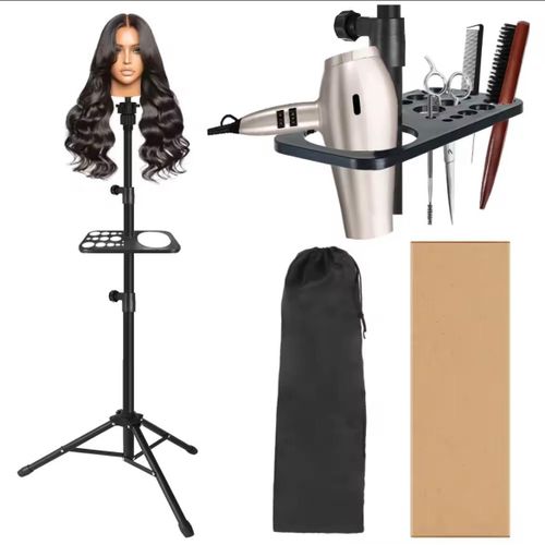 Heavy Duty Mannequin Head Tripod Stand - Adjustable Wig Holder with Salon Styling Tray & Travel Bag