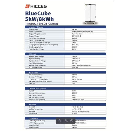 HiCCESS BlueCube 8000Wh / 5000W All-in-One Solar Generator – 5 Years Warranty
