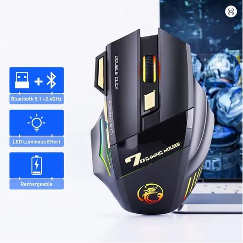 Portable Wireless Bluetooth Mouse, Dual Mode Gaming Mouse, Bluetooth + USB 2.4GHz Rechargeable Silent Gaming Mouse, 3200 DPI Wireless Gaming Mouse with 7 Buttons, Ergonomic Mouse Gamer, 7-Color LED Gaming Mouse, Computer Gaming Mouse