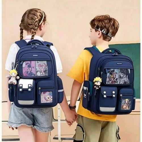 Large Capacity School Bag Backpack for Primary Secondary School Kids Teens Waterproof Multi Pocket Spine Protection - Blue
