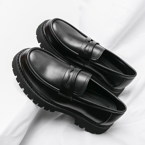 BlackBrand Black Leather Shoes For Men Heighten Loafers Man Chaussures Homme Round Head Casual Dress Shoes For Men Party Wedding JIN