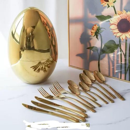 Big Quality Gold Egg Shape Cutlery Set. 24Pcs