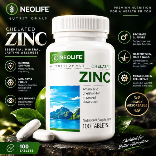 NeoLife Chelated Zinc 100 Tablets - High Absorption Zinc Supplement for Immune, Skin, Eye & Prostate Support
