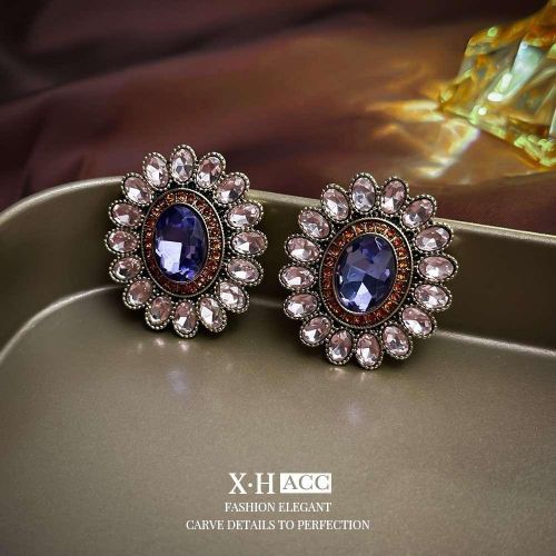 Luxury Round Multi color Purple Earrings