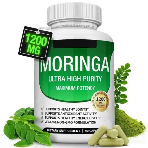 Natural Moringa Capsules 1200mg – Ultra High Purity Superfood Supplement for Energy, Immunity, Digestion, Skin & Hair - Vegan Antioxidant Herbal Formula (90 Capsules) For Men and Women Adults White