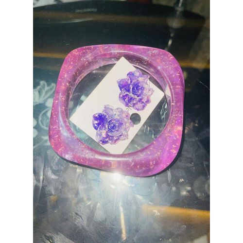 Everything plastic bangle and matching earring purple