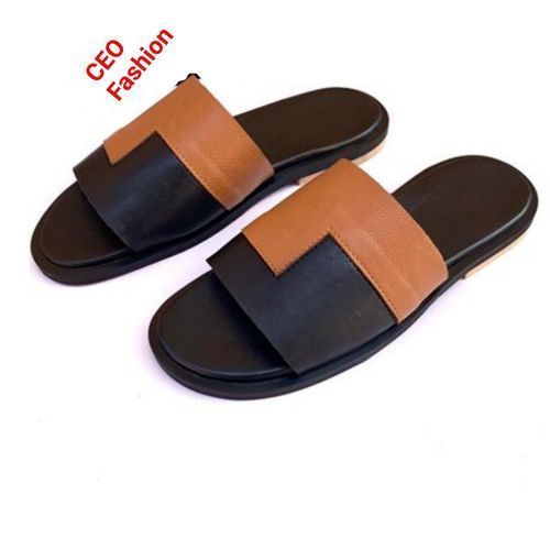 Black And Brown Beautiful Leather Slippers